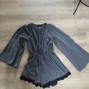 audrey Gray Lace-Trim Sleep Romper